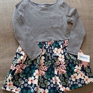 Carter's Black and White Striped Floral Dress